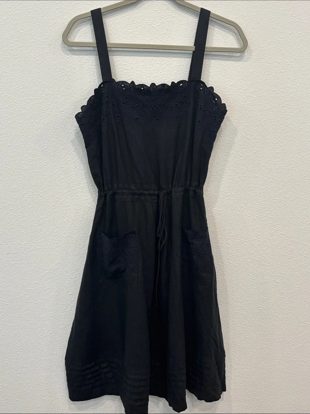 J. Crew Women’s Black Eyelet Midi Dress with Pockets Floral Lining Size S